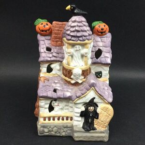 Prettique Ghost Pumpkin Halloween SpookyCreepy Cottage Ceramic House 7" VTG 1991
